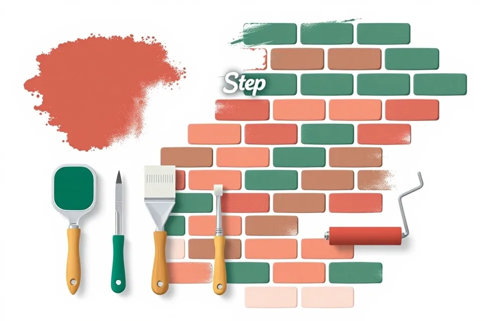 Outils de peinture disposés dans l'ordre des étapes du chantier
