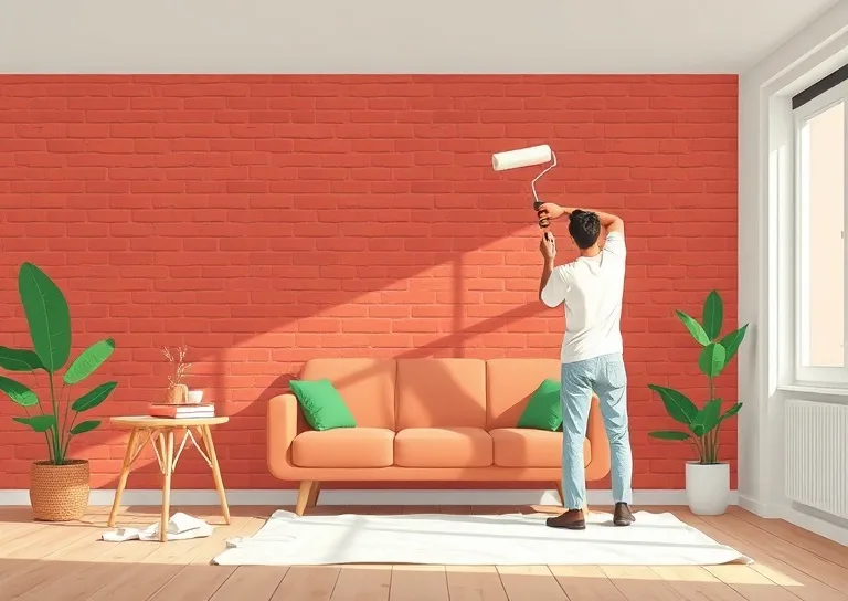 Peintre appliquant la peinture au rouleau sur un mur de salon