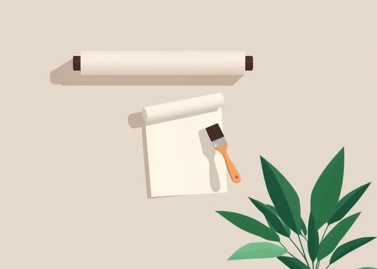 Pose de papier peint, rouleau et brosse à maroufler